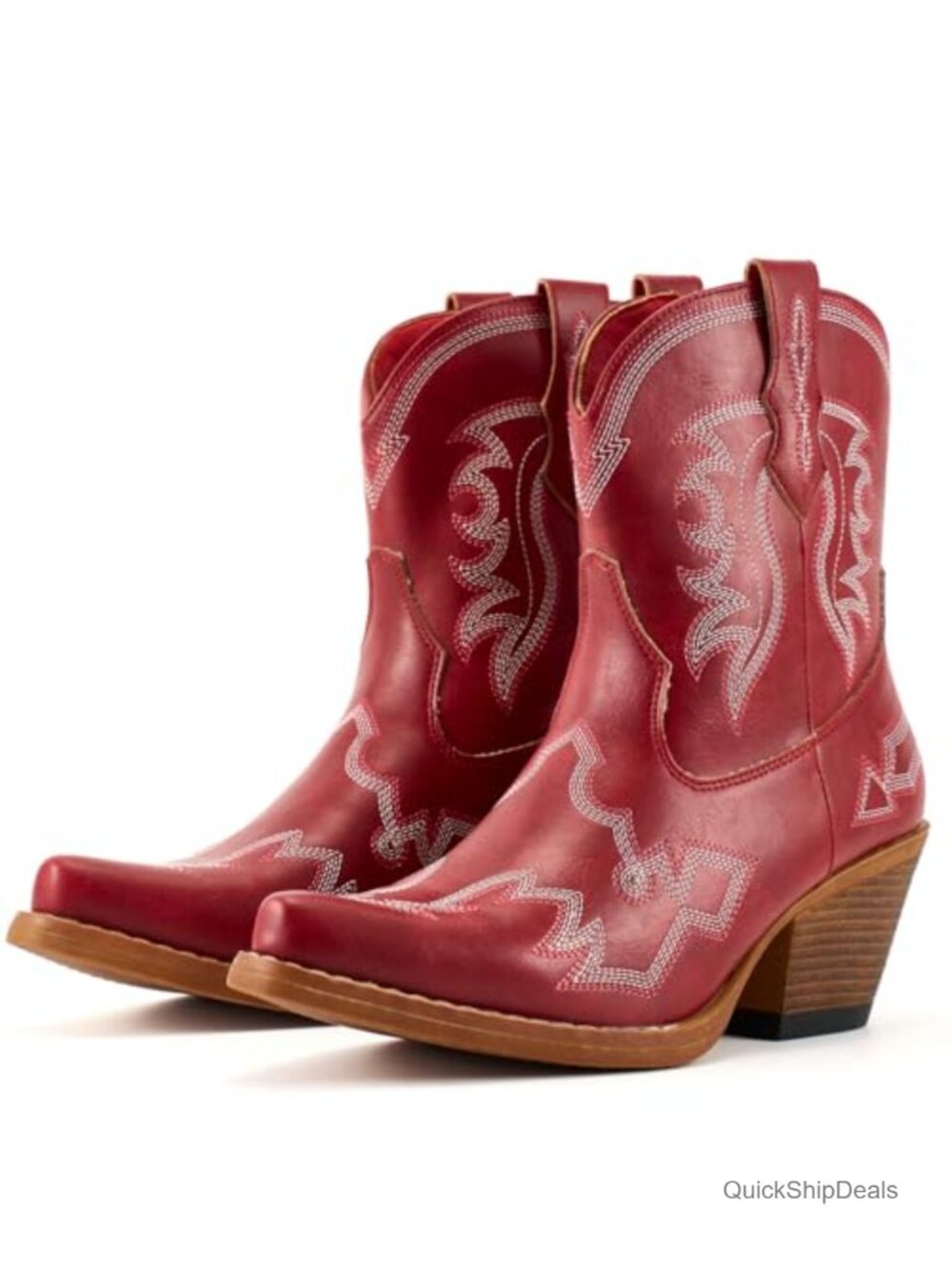 Western Cowboy Ankle Boots Embroidery Snip Toe Block Heel Pull Tab